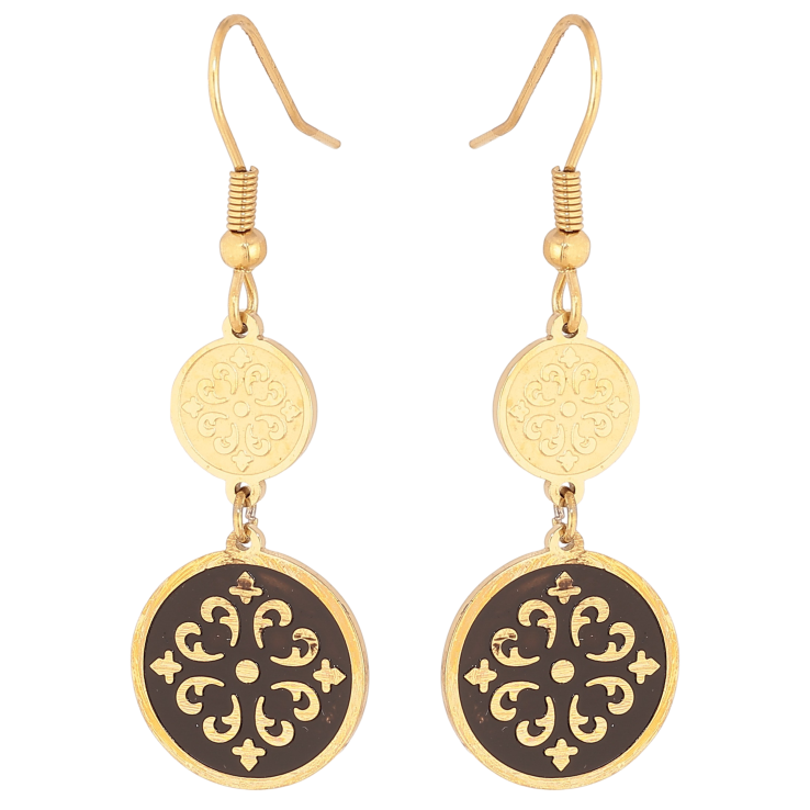 Сережки Xuping TTM Stainless Steel колір 14К французький замок "Декоративні підвіски із чорною емаллю" фото №15 Сережки Xuping TTM Stainless Steel колір 14К французький замок "Декоративні підвіски із чорною емаллю" фото №15