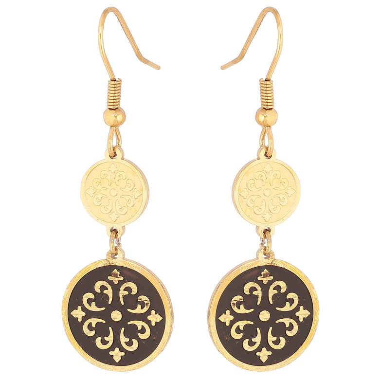 Серьги Xuping TTM Stainless Steel цвет 14К французский замок "Декоративные подвески с черной эмалью" фото №1