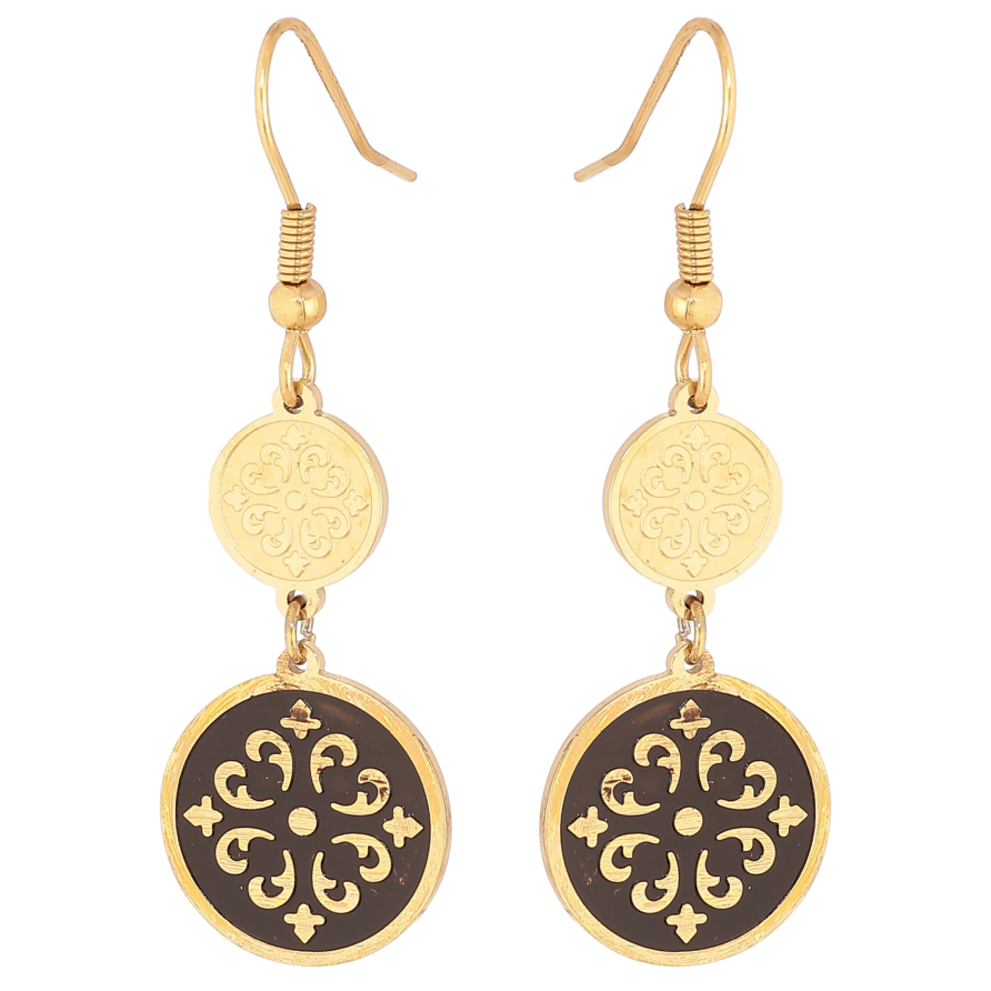 Сережки Xuping TTM Stainless Steel колір 14К французький замок "Декоративні підвіски із чорною емаллю" фото №1