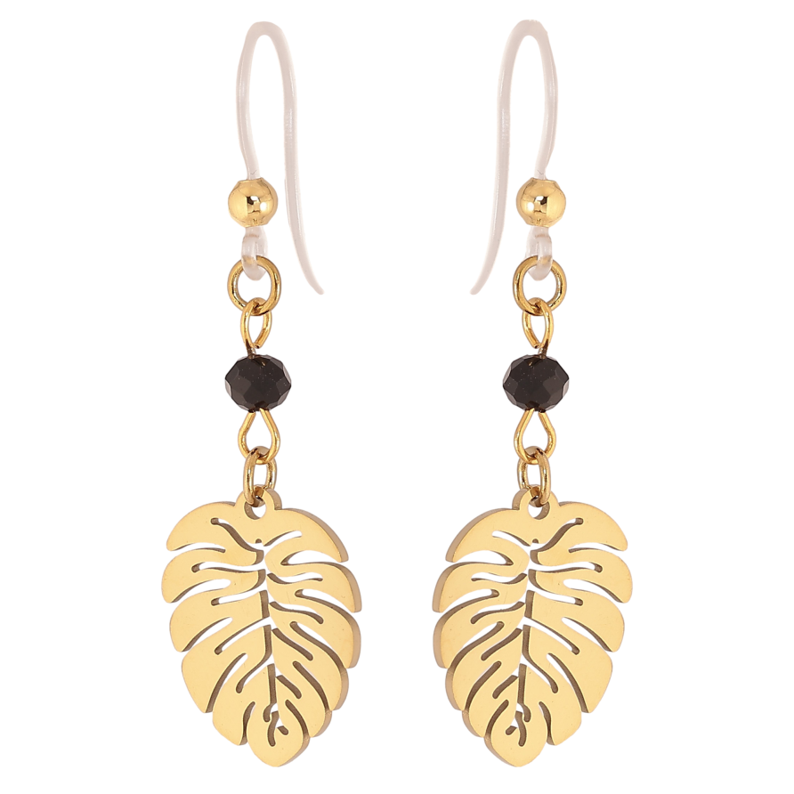 Сережки Xuping TTM Stainless Steel колір 14К французький замок "Листочки" на силіконовій дужці фото №1