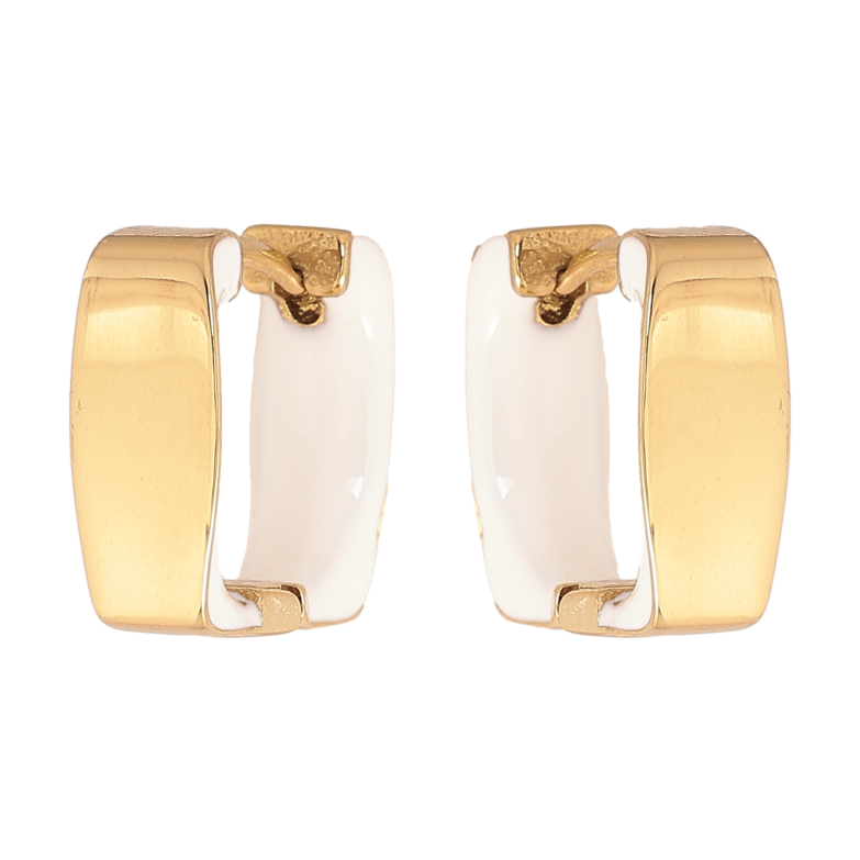 Серьги Xuping TTM Stainless Steel цвет 14К колечки "Узор белой эмалью" фото №3 Серьги Xuping TTM Stainless Steel цвет 14К колечки "Узор белой эмалью" фото №3