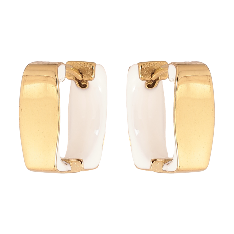 Серьги Xuping TTM Stainless Steel цвет 14К колечки "Узор белой эмалью" фото №1 Серьги Xuping TTM Stainless Steel цвет 14К колечки "Узор белой эмалью" фото №1