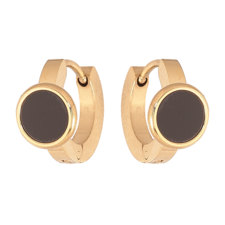 Серьги Xuping TTM Stainless Steel цвет 14К колечки "Черные вставки" фото №16