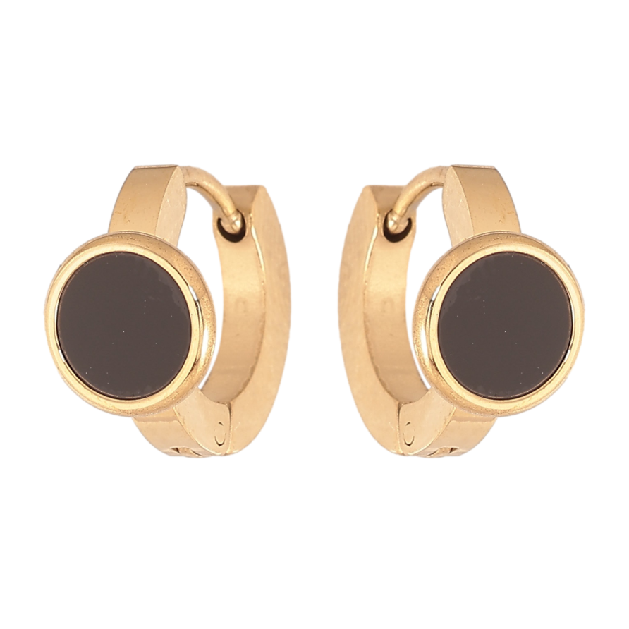 Серьги Xuping TTM Stainless Steel цвет 14К колечки "Черные вставки" фото №1