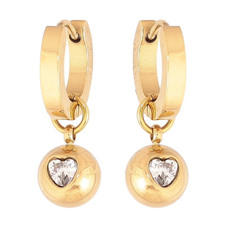 Сережки Xuping TTM Stainless Steel колір 14К підвіски на колечках "Кульки з кристальними серцями" 2 в 1 фото №19