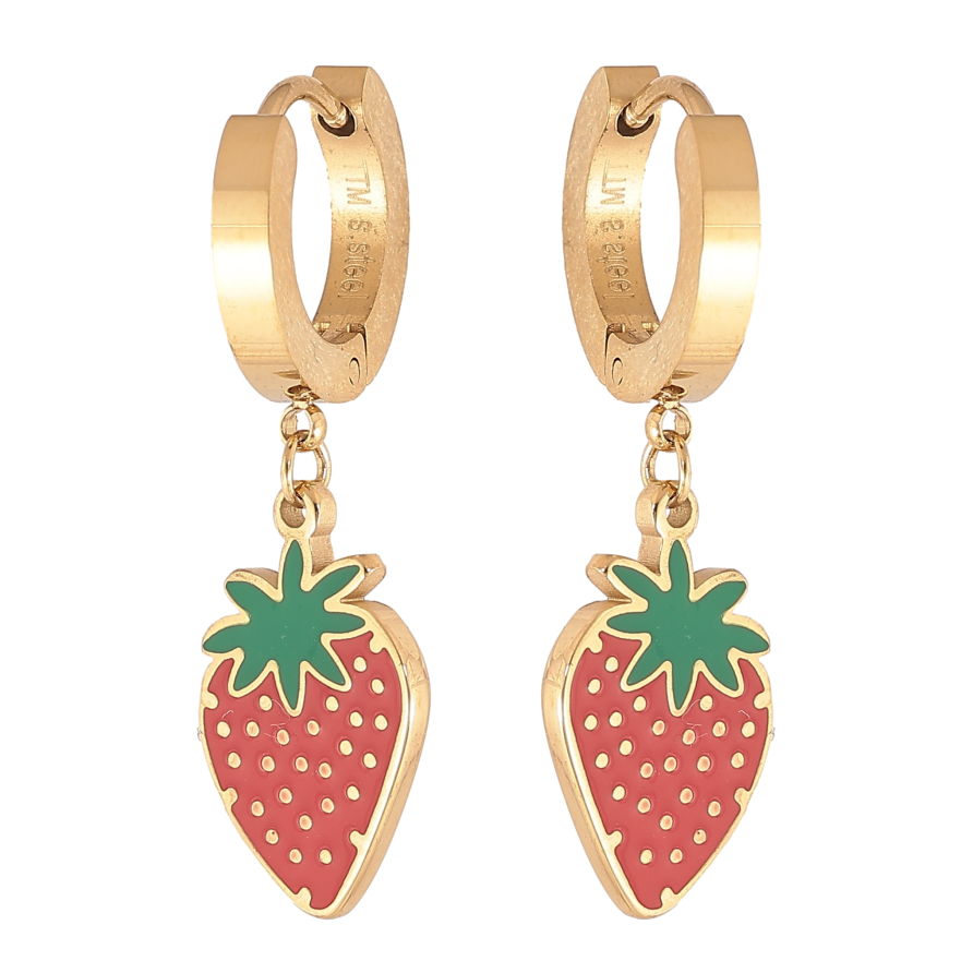 Серьги Xuping TTM Stainless Steel цвет 14К подвески на колечках "Клубнички" фото №1