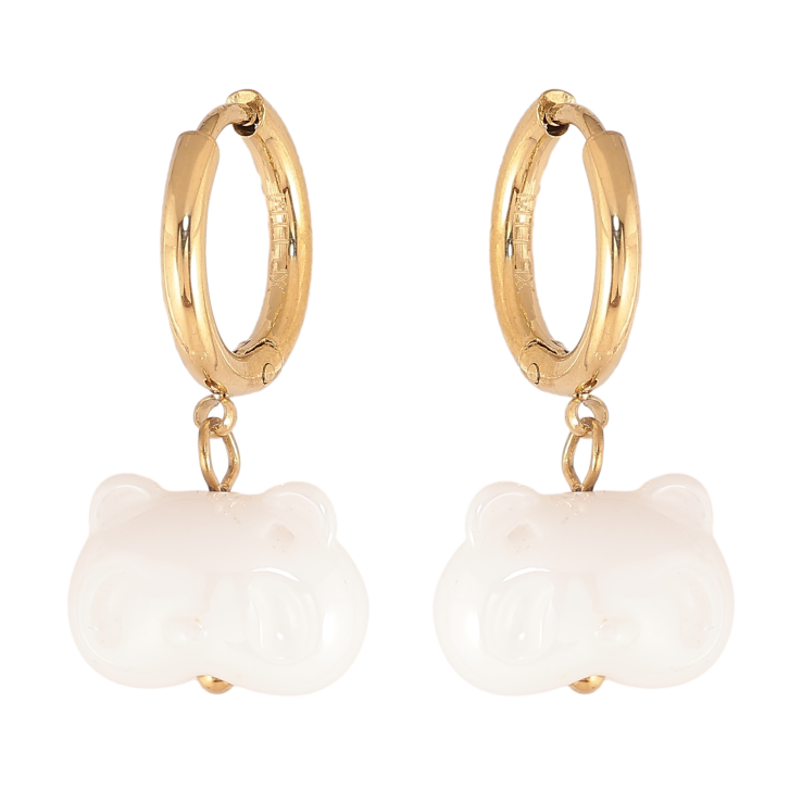 Сережки Xuping TTM Stainless Steel колір 14К підвіски на колечках "Білі керамічні котики" фото №10