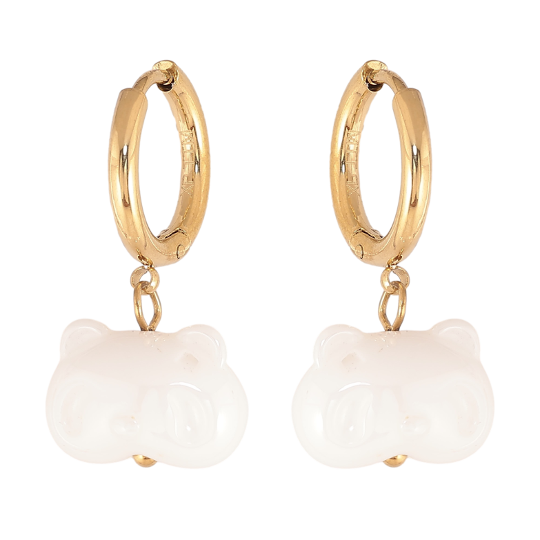 Сережки Xuping TTM Stainless Steel колір 14К підвіски на колечках "Білі керамічні котики" фото №1