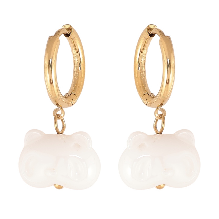 Сережки Xuping TTM Stainless Steel колір 14К підвіски на колечках "Білі керамічні котики" фото №1