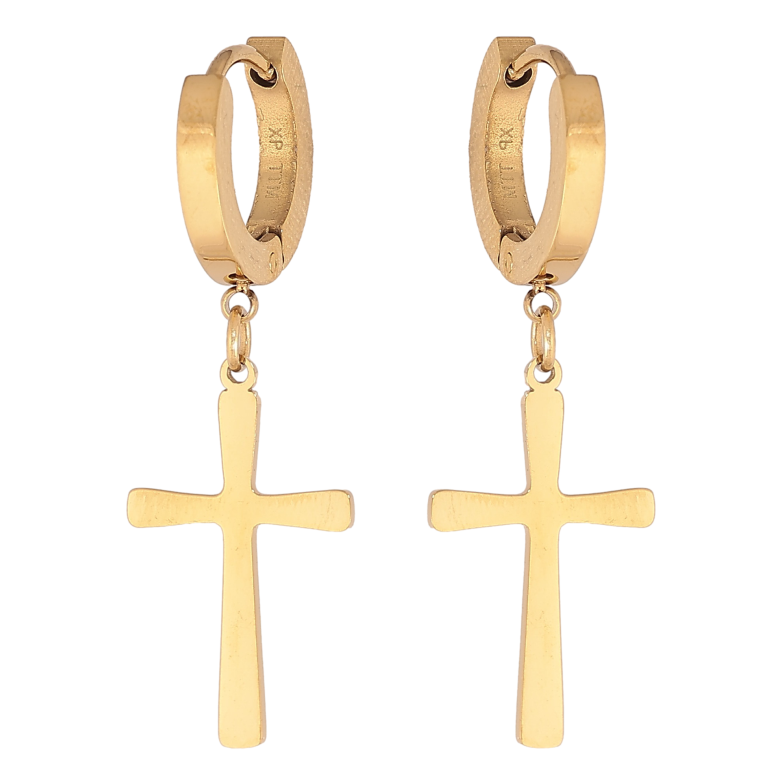Серьги Xuping TTM Stainless Steel цвет 14К подвески на колечках "Крестики" фото №1