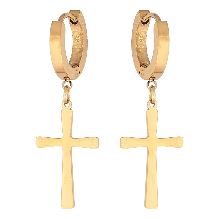 Серьги Xuping TTM Stainless Steel цвет 14К подвески на колечках "Крестики" фото №1