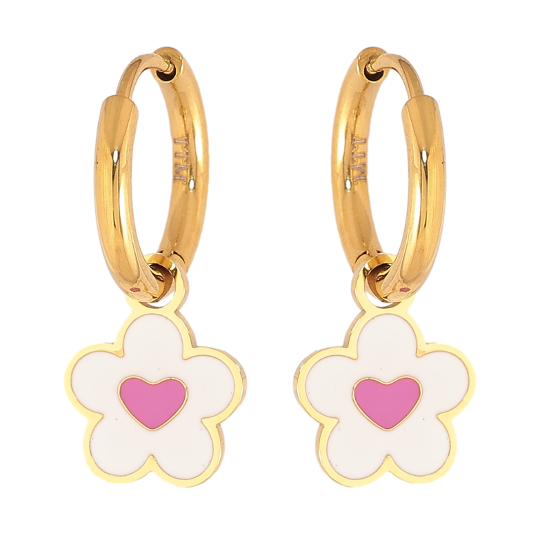 Серьги Xuping TTM Stainless Steel цвет 14К подвески на колечках "Цветочки с эмалью" 2 в 1 фото №1