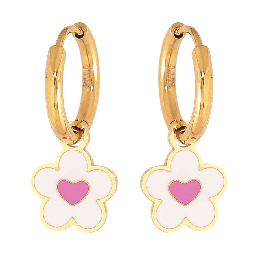 Сережки Xuping TTM Stainless Steel колір 14К підвіски на колечках "Квіточки з емаллю" 2 в 1 фото №1