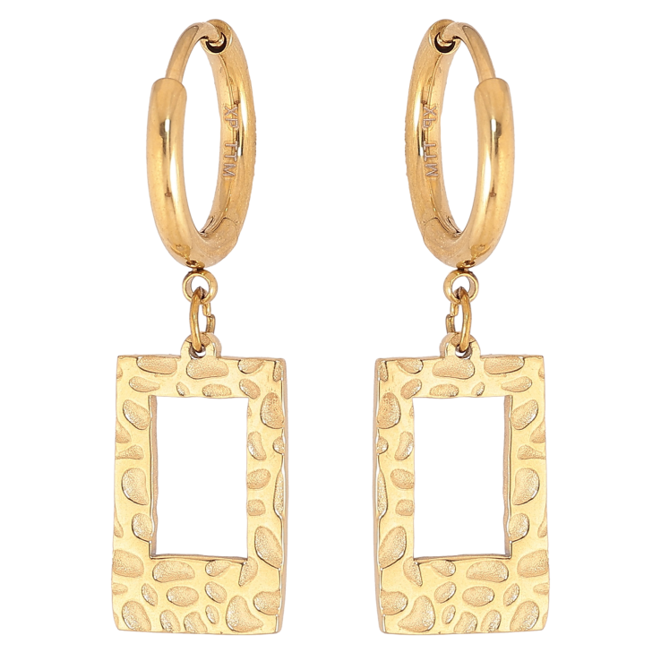 Сережки Xuping TTM Stainless Steel колір 14К підвіски на колечках декоративні прямокутники фото №3