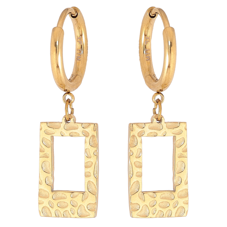 Сережки Xuping TTM Stainless Steel колір 14К підвіски на колечках декоративні прямокутники фото №1