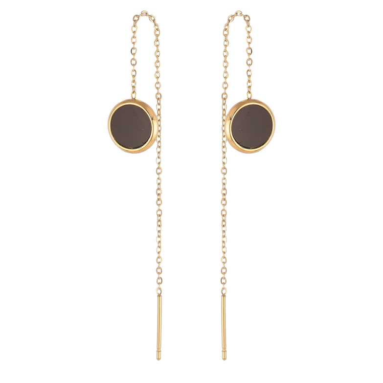 Серьги Xuping TTM Stainless Steel цвет 14К протяжки "Круги с черными вставками" фото №1