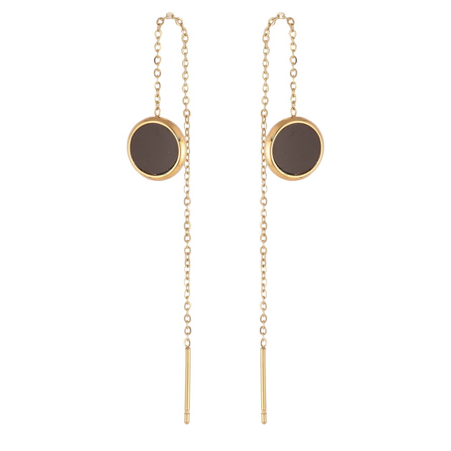 Серьги Xuping TTM Stainless Steel цвет 14К протяжки "Круги с черными вставками" фото №1 Серьги Xuping TTM Stainless Steel цвет 14К протяжки "Круги с черными вставками" фото №1