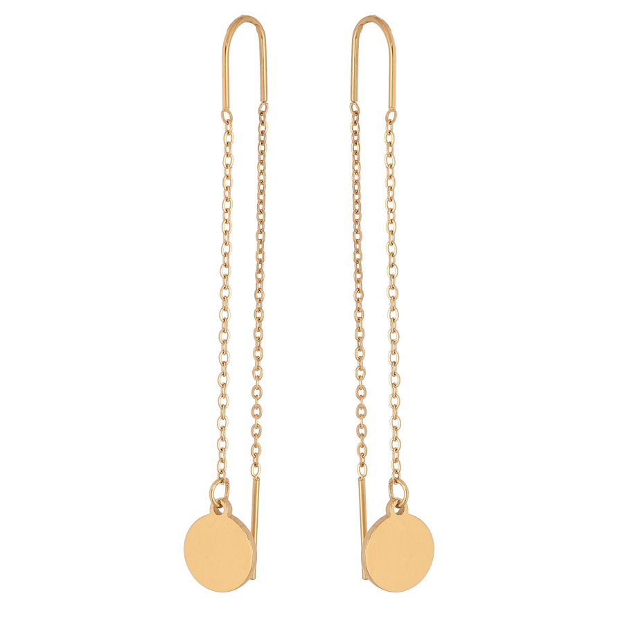 Сережки Xuping TTM Stainless Steel колір 14К протяжки "Кола на ланцюжку" ø 9мм фото №1