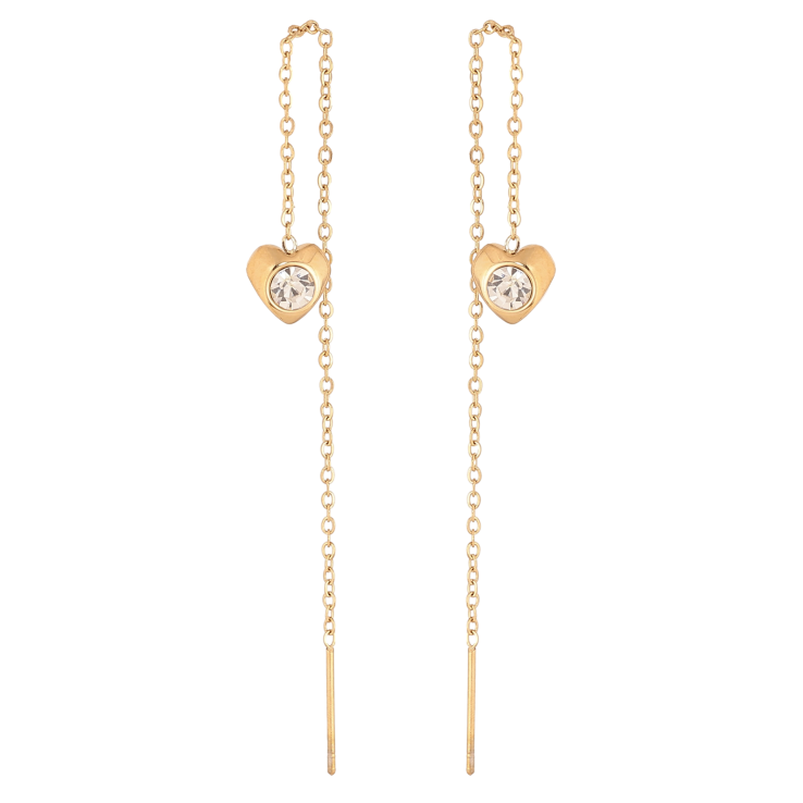 Сережки Xuping TTM Stainless Steel колір 14К протяжки "Сердечки на ланцюжку" фото №9