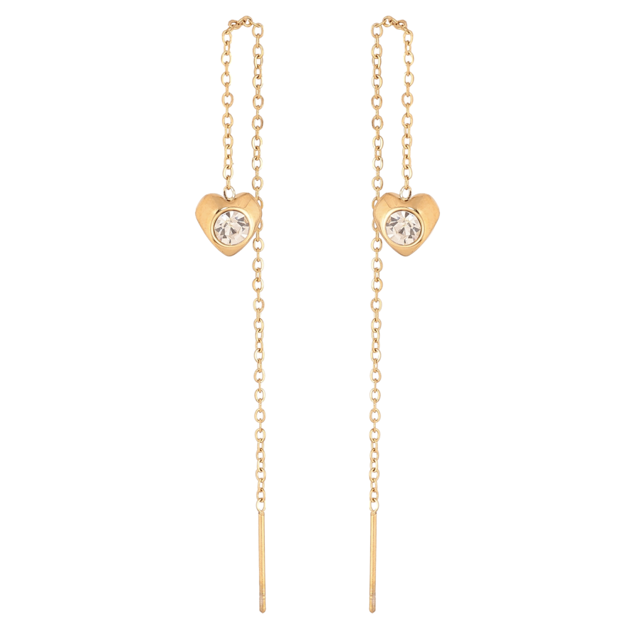 Сережки Xuping TTM Stainless Steel колір 14К протяжки "Сердечки на ланцюжку" фото №1 Сережки Xuping TTM Stainless Steel колір 14К протяжки "Сердечки на ланцюжку" фото №1