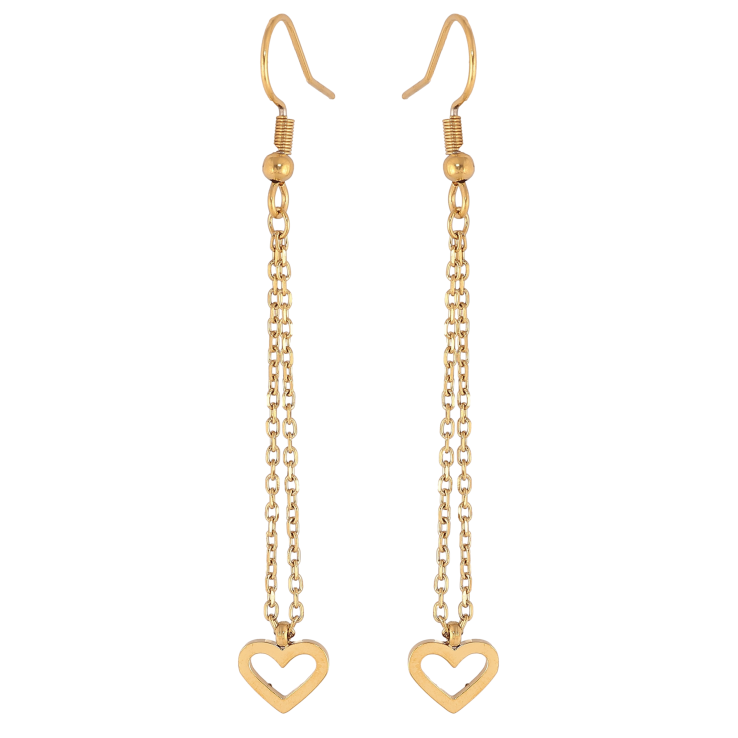 Серьги Xuping TTM Stainless Steel цвет 14К французский замок "Сердечки на цепочках" фото №4