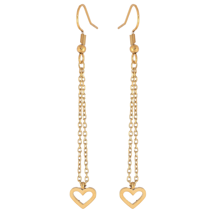 Серьги Xuping TTM Stainless Steel цвет 14К французский замок "Сердечки на цепочках" фото №1