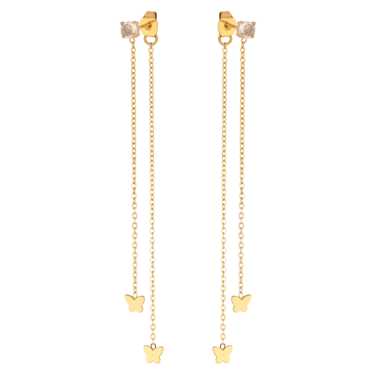 Сережки Xuping TTM Stainless Steel колір 14К пусети-джекети "Метелики на ланцюжках" фото №11