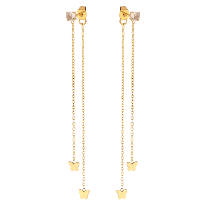Сережки Xuping TTM Stainless Steel колір 14К пусети-джекети "Метелики на ланцюжках" фото №1
