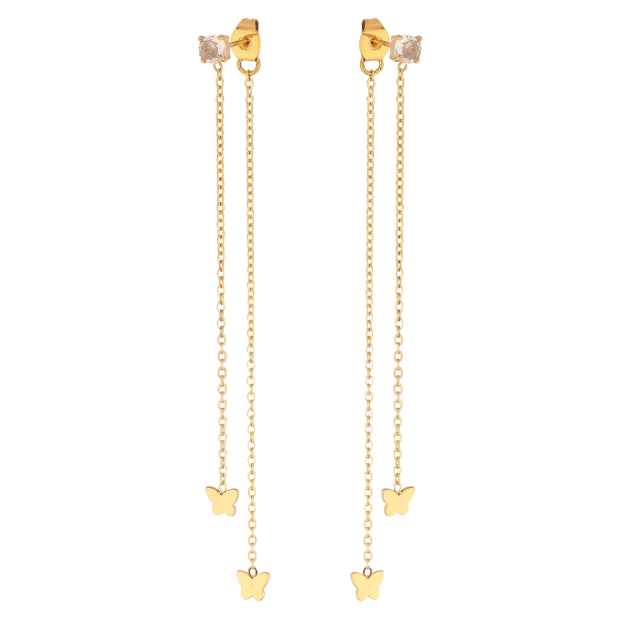 Сережки Xuping TTM Stainless Steel колір 14К пусети-джекети "Метелики на ланцюжках" фото №1