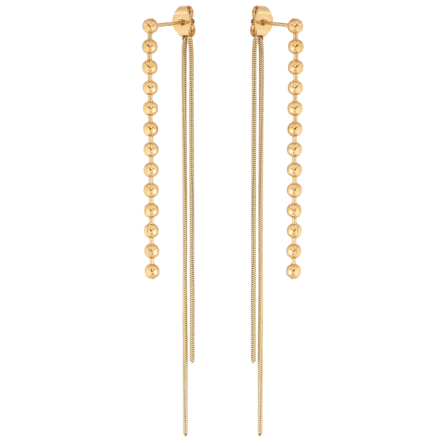 Сережки Xuping TTM Stainless Steel колір 14К пусети-джекети "Підвіски з ланцюжками" фото №1