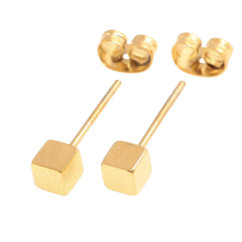 Серьги Xuping TTM Stainless Steel цвет 14К пусеты кубики 4х4мм фото №8