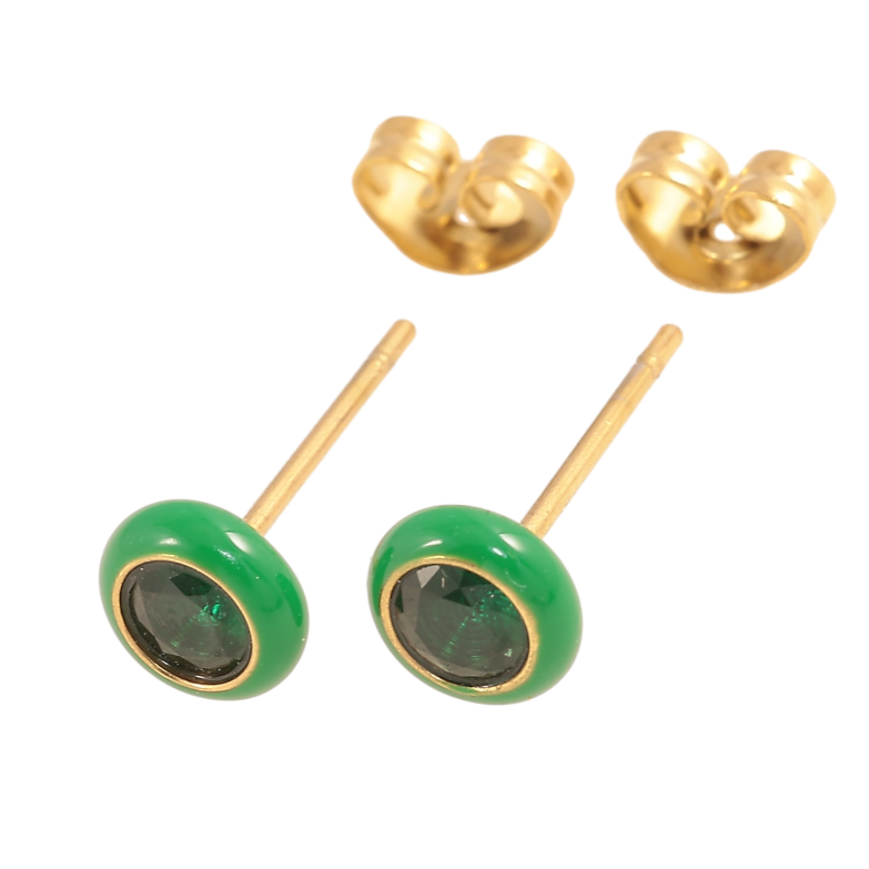 Серьги Xuping TTM Stainless Steel цвет 14К пусеты зеленые кристаллы с эмалью ø 6мм фото №1