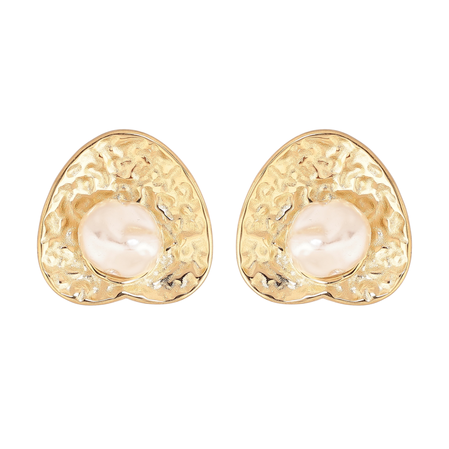 Сережки Xuping TTM Stainless Steel колір 14К пусети візерунок з перлинами фото №1