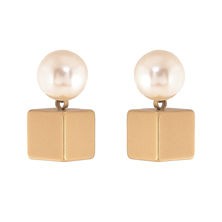 Сережки Xuping TTM Stainless Steel колір 14К пусети перлини з кубиками фото №12