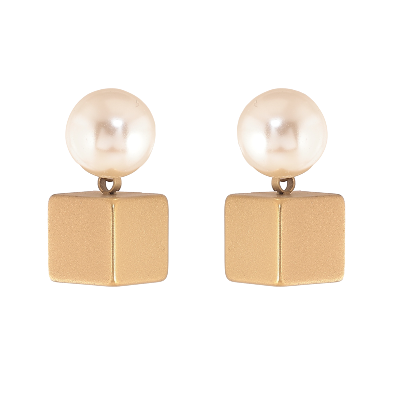 Сережки Xuping TTM Stainless Steel колір 14К пусети перлини з кубиками фото №24