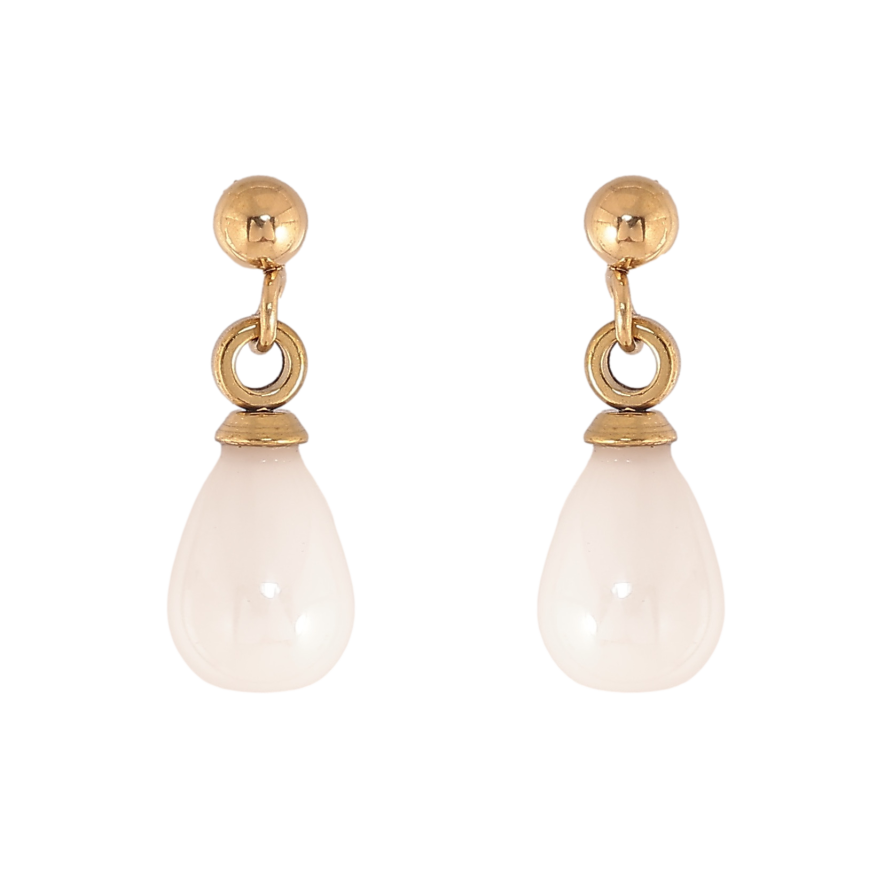 Сережки Xuping TTM Stainless Steel колір 14К пусети крапельки із білої кераміки фото №1