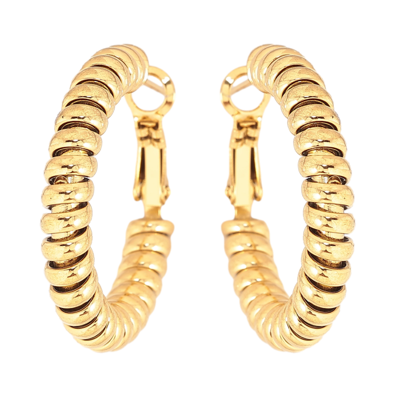 Сережки Xuping TTM Stainless Steel колір 14К кільця (конго) "Декоративний візерунок" ø 3см фото №1