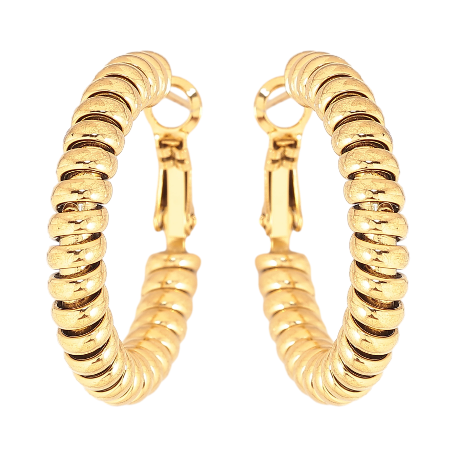 Сережки Xuping TTM Stainless Steel колір 14К кільця (конго) "Декоративний візерунок" ø 3см фото №1