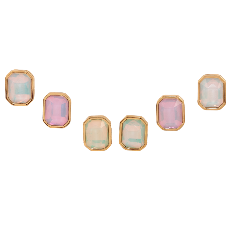 Сережки Набір (3 пари) Xuping TTM Stainless Steel колір 14К пусети "Кольорові кристали" 8х10мм фото №1