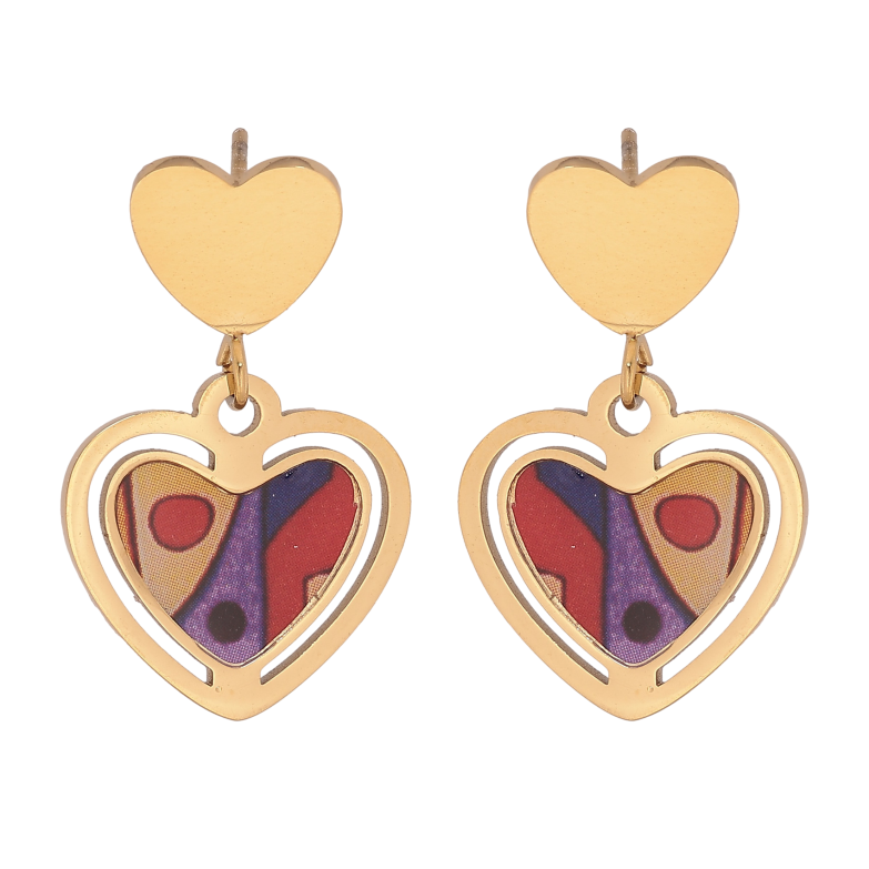 Сережки Xuping TTM Stainless Steel колір 14К пусети "Сердечки з кольоровими вставками" фото №1