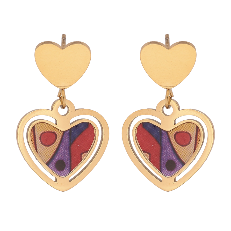 Серьги Xuping TTM Stainless Steel цвет 14К пусеты "Сердечки с цветными вставками" фото №1