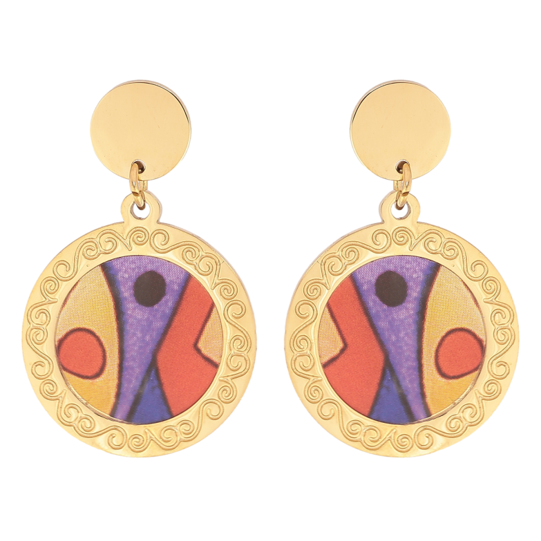 Серьги Xuping TTM Stainless Steel цвет 14К пусеты "Подвески с цветными вставками" фото №1