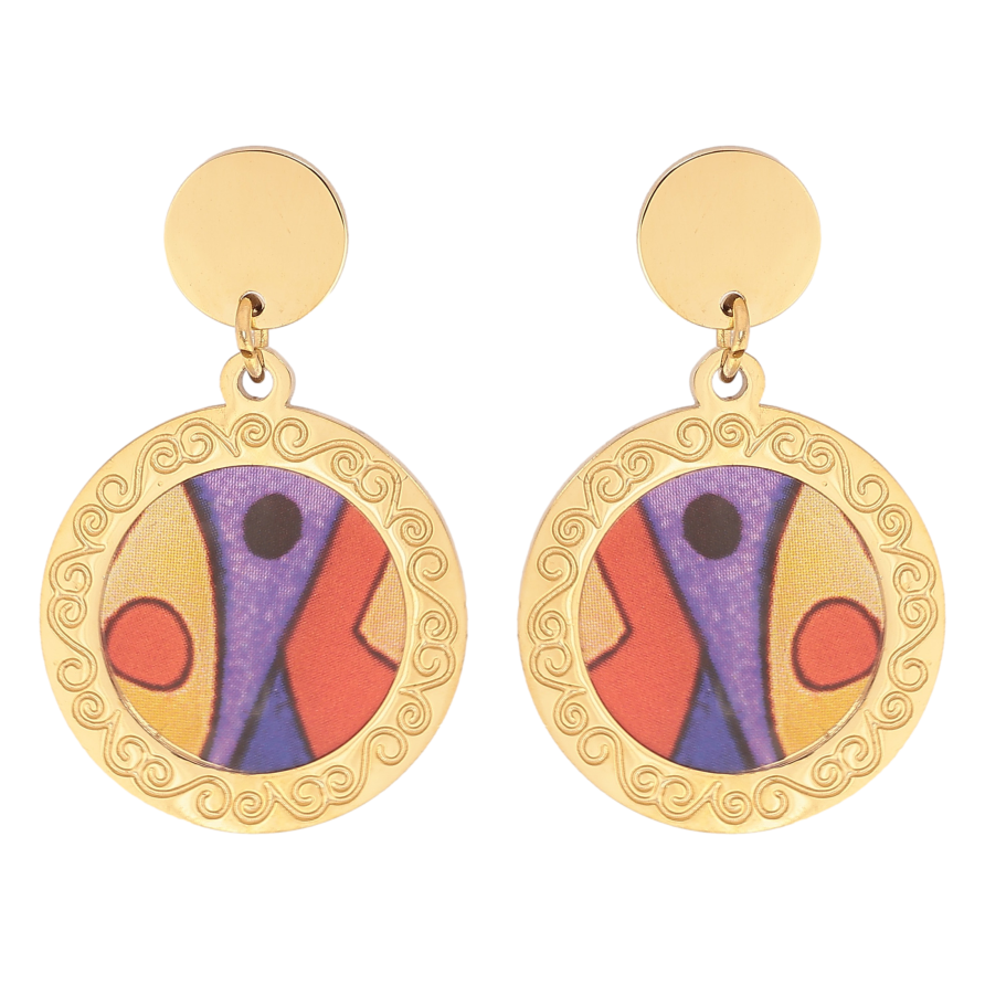 Серьги Xuping TTM Stainless Steel цвет 14К пусеты "Подвески с цветными вставками" фото №1