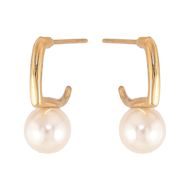 Серьги Xuping TTM Stainless Steel цвет 14К пусеты "Дужки с жемчужинами" фото №2