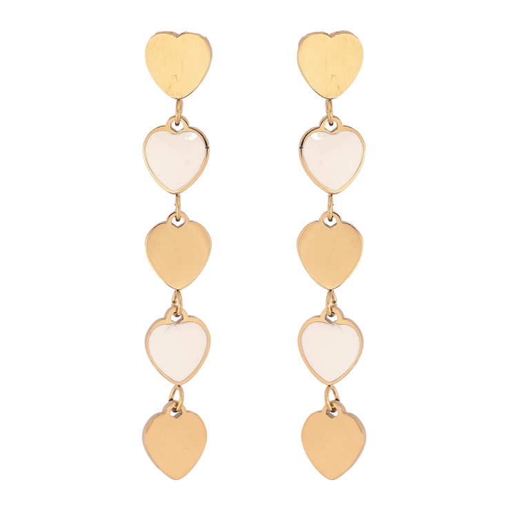 Серьги Xuping TTM Stainless Steel цвет 14К пусеты "Сердечки с белой эмалью" фото №18