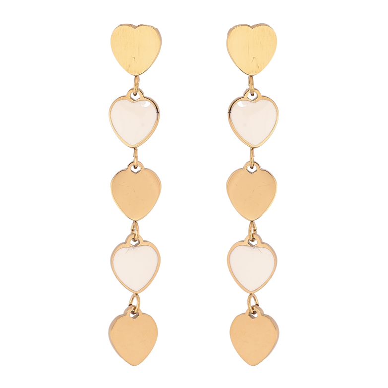 Сережки Xuping TTM Stainless Steel колір 14К пусети "Сердечки з білою емаллю" фото №18