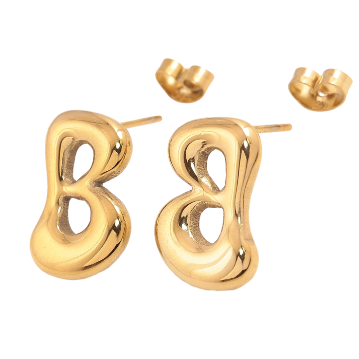 Серьги Xuping TTM Stainless Steel цвет 14К пусеты "Буквы В" фото №14