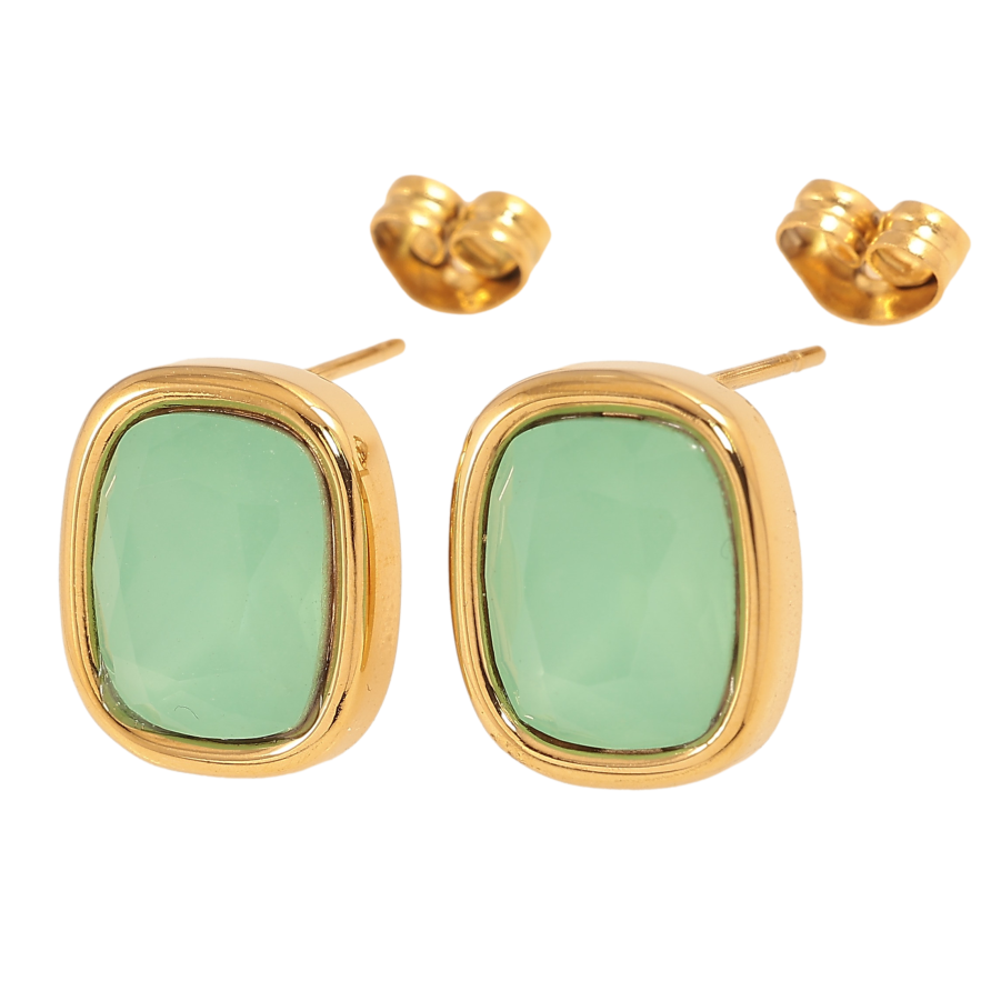 Серьги Xuping TTM Stainless Steel цвет 14К пусеты "Салатовые кристаллы" фото №1