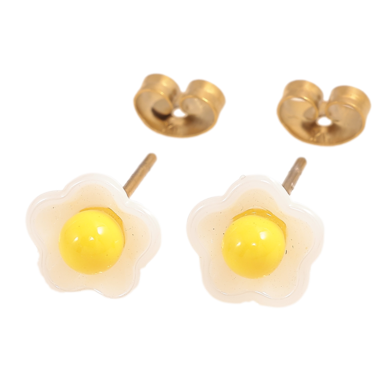 Сережки Xuping TTM Stainless Steel колір 14К пусети "Білі керамічні квіточки" фото №1