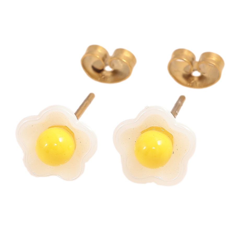 Сережки Xuping TTM Stainless Steel колір 14К пусети "Білі керамічні квіточки" фото №1